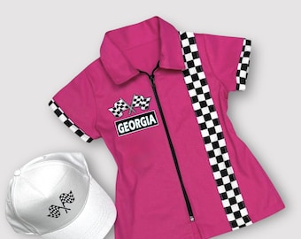 Personalized Race Car Birthday Outfit – Girls Pink Racing Dress – Fast One, Two Fast
