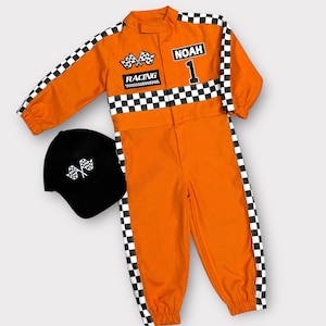 Orange Racing Suit, Custom Personalized Unisex Racing Suit for Birthday Gift or Photoshoot Props, Halloween Costume Baby Race Outfit
