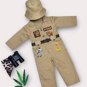Personalized Long Safari Costume for Adventurer Kids - Baby Safari Outfit - Wild One Safari Birthday Jumpsuit - Halloween Costume