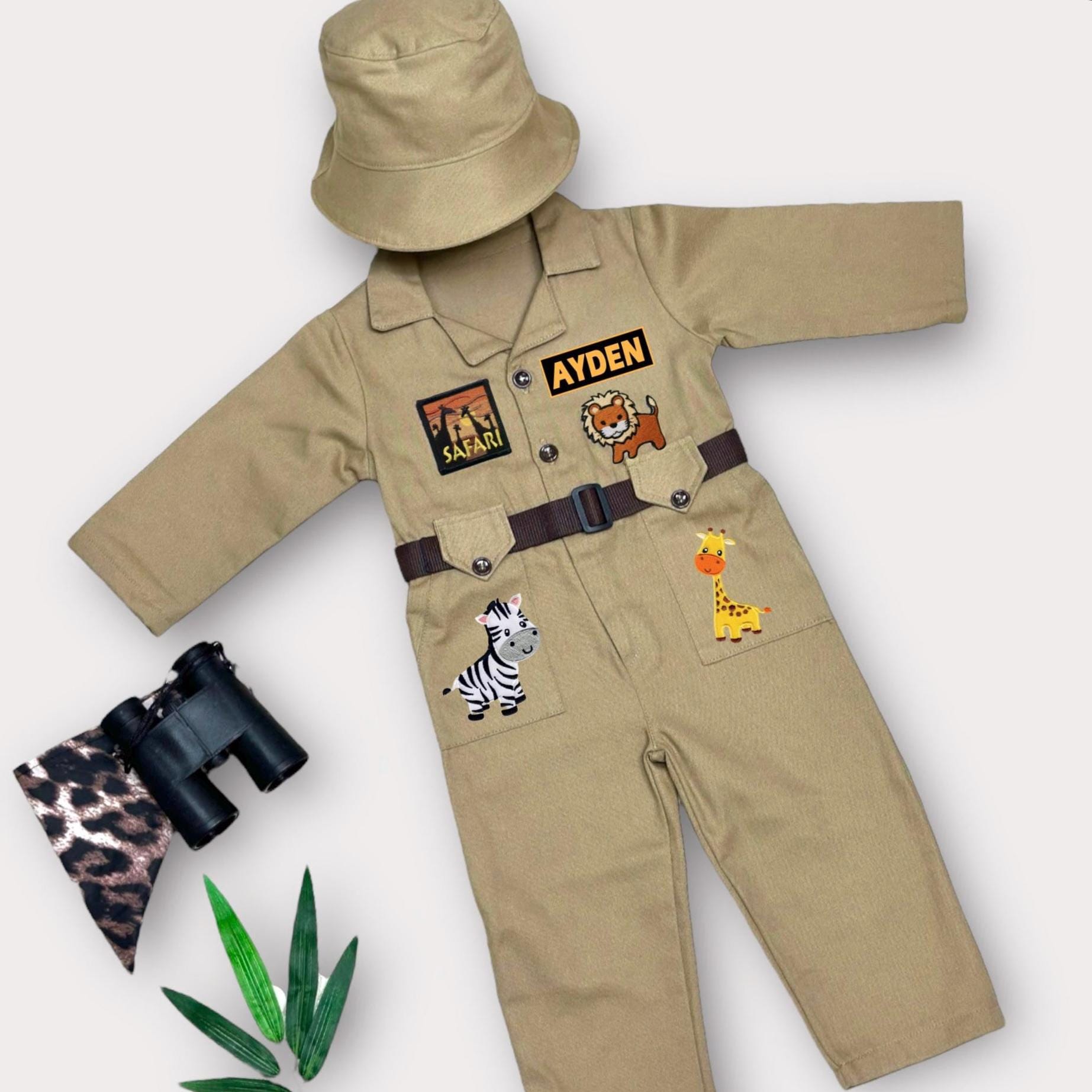 Personalized Long Safari Costume for Adventurer Kids - Baby Safari Outfit - Wild One Safari Birthday Jumpsuit - Halloween Costume