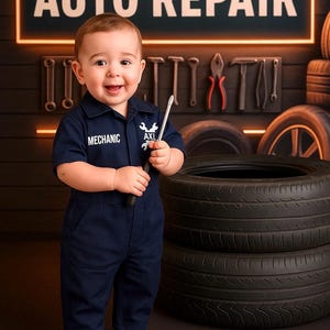 Personalized Navy Blue Kids Mechanic Overalls - Toddler Mechanic Uniform - Custom Repairman Costume - Halloween Costume - Unisex Boiler Suit