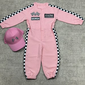 Personalized Pink Racer Long Sleeve Jumpsuit Two Fast Birthday Suit Baby Race Outfit Toddler Race Car Costume Halloween Costumes 画像 7