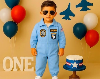 Air Force Pilot Costume for Kids – Personalized Flight Suit – Top One Birthday Aviator Outfit