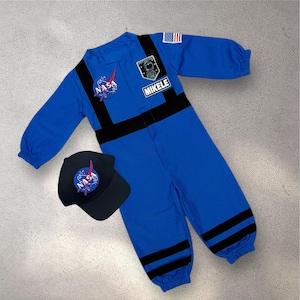 Traje de astronauta de manga larga azul - Traje inspirado en Sally Ride - Mono personalizado para fiesta de cumpleaños espacial - Disfraz de astronauta de Halloween