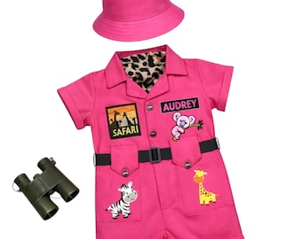 Rosa Safari Kostüm für Mädchen - Wild One Geburtstag Outfit - Halloween Kostüm - Kinder Safari Overall