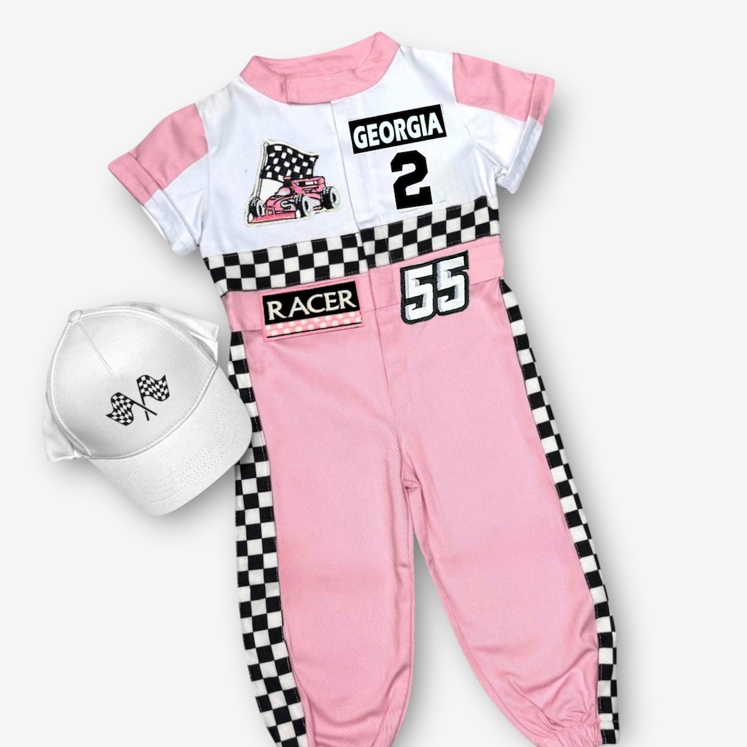 Personalized Pink Race Car Driver Outfit Two Fast Birthday Suit