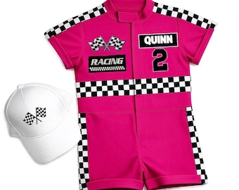 Two Fast Birthday Girl Outfit – Hot Pink Race Car Costume – Personalized Racing Suit for Toddler