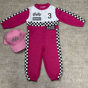 Adorable Pink Race Car Baby Costume Unique Baby Racer Outfit Fast Halloween Dress-Up Speedy Birthday Suit Fast One Jumpsuit zdjęcie 5