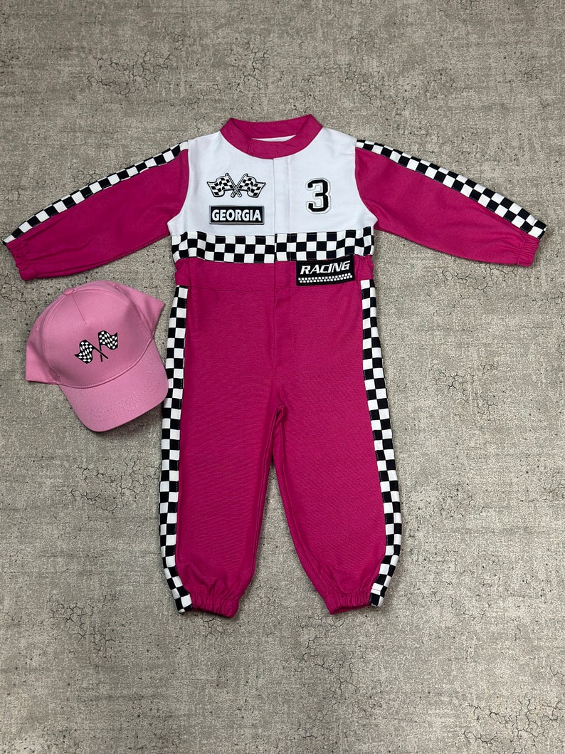 Adorable Pink Race Car Baby Costume Unique Baby Racer Outfit Fast Halloween Dress-Up Speedy Birthday Suit Fast One Jumpsuit zdjęcie 5