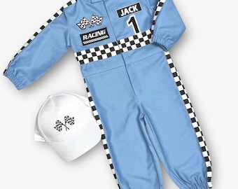 Fast One Birthday Suit - Blue Race Car Birthday Toddler Outfit - Kids Racing Jumpsuit