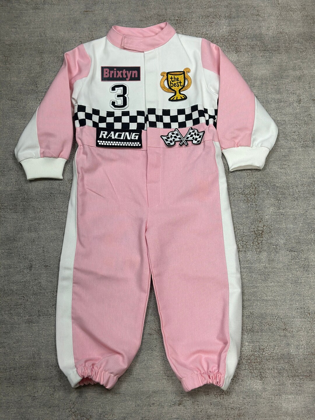 Pink White Race Car Suit Two Fast Racing Onesie for Birthday Etsy