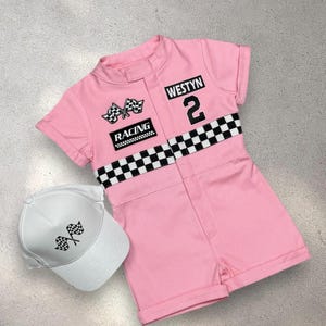 Light Pink Custom Personalized Girl Racing Suit for 1st Birthday Gift - Halloween Costume - Kids Race Car Costume - Two Fast Birthday Suit