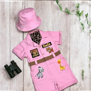 Safari Outfit für Mädchen - Wild One Geburtstagskostüm - Safari Overall - Safari Kostüm - Dschungel Geburtstags-Outfit - Halloween-Kostüm