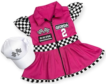 Personalized Pink Racer Dress, Girls Race Car Birthday Costume, Two Fast One Outfit