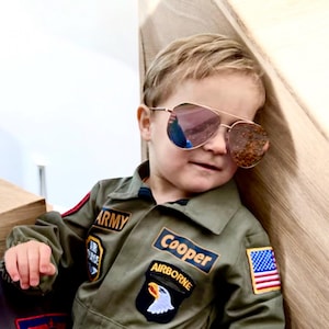 Personalized US Air Force Flight Suit for Toddler - Custom Aviator Suit with Name and Patches - Baby Pilot Costume - Top One Birthday Outfit