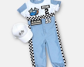 Fast One Birthday Suit - Race Car Birthday Toddler Costume - Kids Racing Jumpsuit - Blue Racer Costume