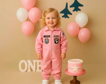 Disfraz de aviador personalizado rosa para niña - Traje de piloto de la Fuerza Aérea de EE. UU. - Traje de piloto de avión de combate para niña pequeña - Traje de piloto de avión para niña