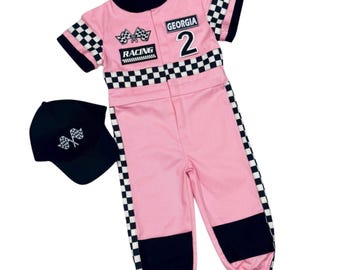 Personalized Pink Race Car Costume for Girls – Toddler Racing Birthday Outfit