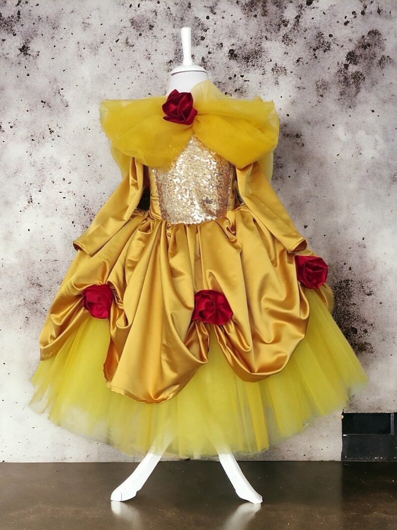 Beauty and the Beast Costume Princess Belle Sparkle Birthday Dress Enchanting Princess Belle Halloween Costume Baby Girl Special Occassion image 5