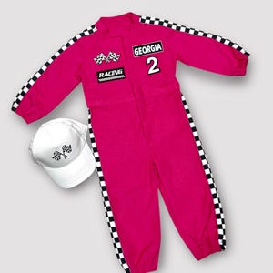 Hot Pink Girls Race Car Costume - Two Fast Birthday Outfit - Kids Racing Jumpsuit - Halloween Costume - Baby Girl 1st Birthday Gift