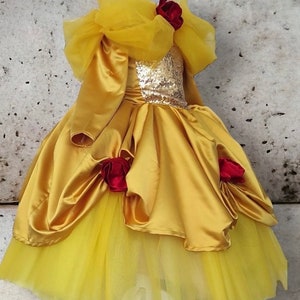 Beauty and the Beast Costume Princess Belle Sparkle Birthday Dress Enchanting Princess Belle Halloween Costume Baby Girl Special Occassion image 2