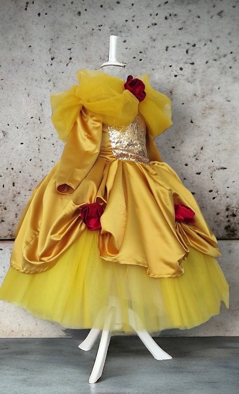 Beauty and the Beast Costume Princess Belle Sparkle Birthday Dress Enchanting Princess Belle Halloween Costume Baby Girl Special Occassion image 2