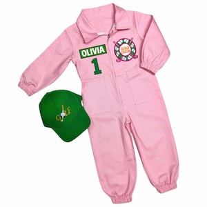 Pink Personalized Golf Jumpsuit for Girls, Kids Caddy Outfit, Hole in One Birthday Costume