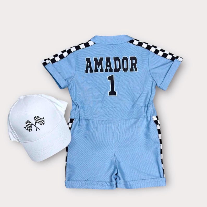 Personalized Blue Racer Suit - Fast One Birthday - Kids Racing Jumpsuit - Toddler Race Car Outfit - Halloween Costume image 3