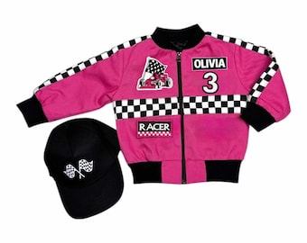 Pink Racer Jacket – Fast One Birthday – Checkered Racing Coat – Race Car Toddler Outfit