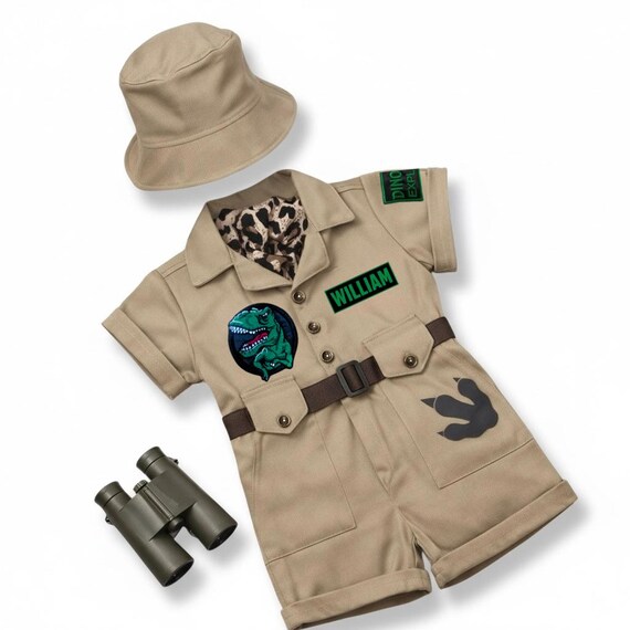 Toddler T-Rex Jumpsuit - Dinosaur Explorer Outfit - Jurassic Concept for Halloween & Birthday - Kids Safari Outfit
