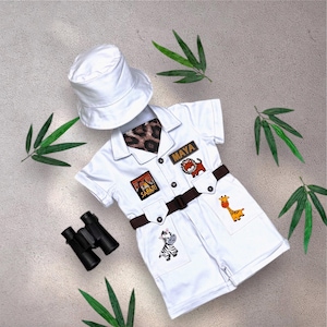 Personalisiertes Safari Outfit für Kleinkinder – Baby Safari Kostüm – Wild One Geburtstag – Safari Guide Overall – Kinder Safari Geburtstagskostüm