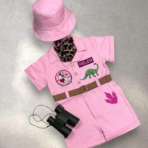 Personalized Pink Dinosaur Costume for Kids - Two Rex Dinosaur Costume - Halloween Costume - Dinosaur Explorer Outfit for Girls