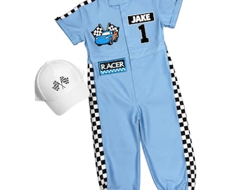 Personalized Race Car Costume for Toddlers – Fast One Birthday Outfit, Baby Racer Suit