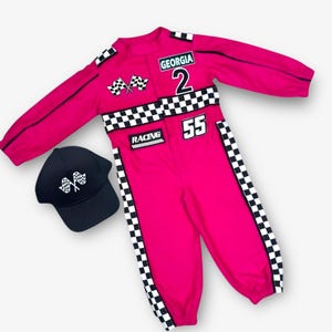 Hot Pink Race Car Costume - Two Fast Outfit - Toddler Racing Jumpsuit - Halloween Costume - Fast One Birthday Suit