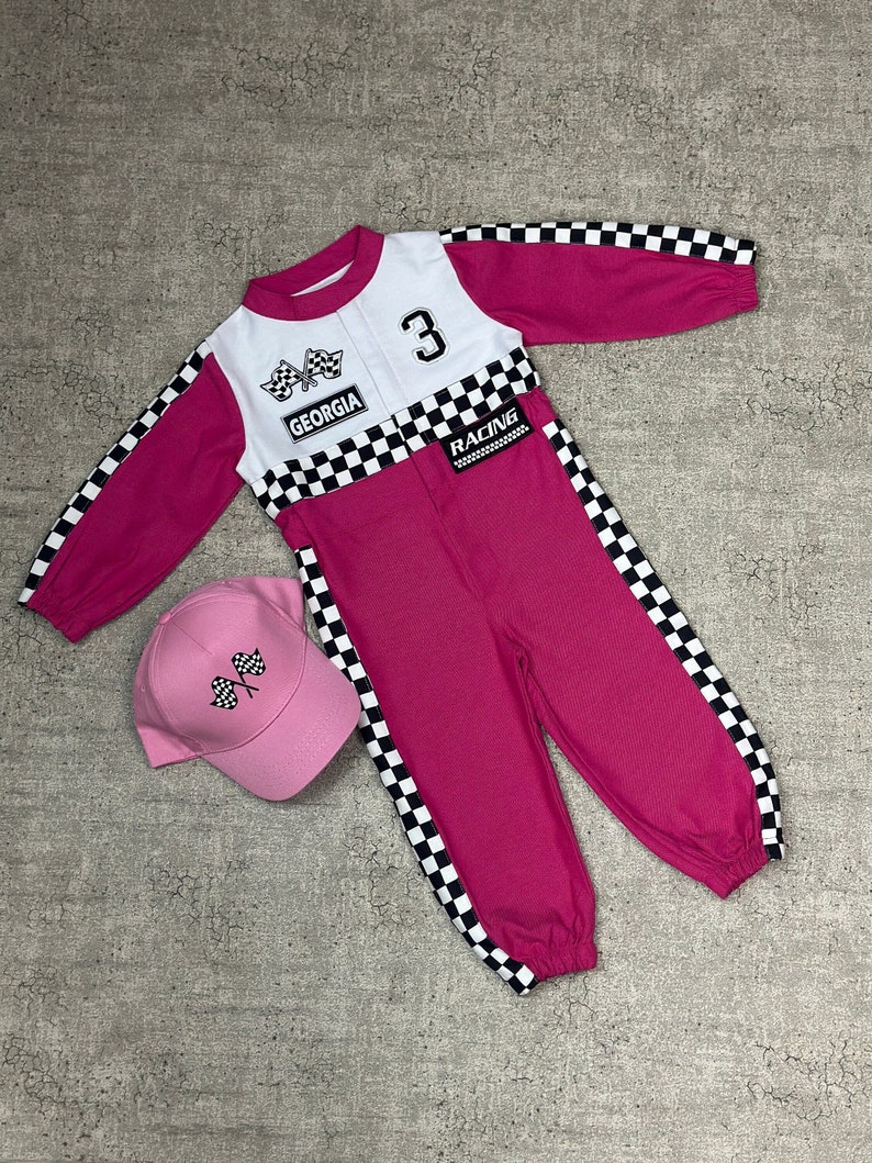 Adorable Pink Race Car Baby Costume Unique Baby Racer Outfit Fast Halloween Dress-Up Speedy Birthday Suit Fast One Jumpsuit zdjęcie 1