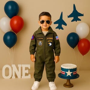 Air Force Pilot Costume for Kids – Personalized Flight Suit – Toddler Aviator Jumpsuit – Halloween Costume – Top One Birthday Outfit
