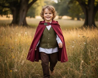 Toddler Medieval Suit for Boys - Ring Bearer Baby Outfit - Red Cloak - Halloween Costume