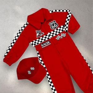 Personalized Racing Costume - Halloween Costume - 1st Birthday Gift - Baby Racing Suit for Photo Shoot - Red Racer Jumpsuit for Baby