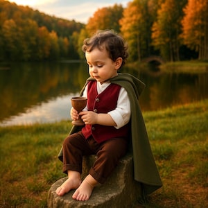Woodland Medieval Toddler Costume - Ring Bearer Outfit for Wedding - Halloween or Renaissance Fair - Green Cloak