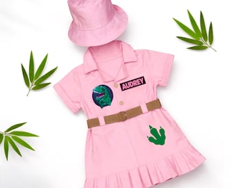 Pink Dinosaur Explorer Dress - Dino Party Outfit for Girls - Kids Dinosaur Outfit - Halloween Toddler Dino Dress - Two Rex Birthday Party