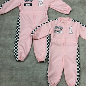 Personalized Pink Racer Long Sleeve Jumpsuit Two Fast Birthday Suit Baby Race Outfit Toddler Race Car Costume Halloween Costumes 画像 10