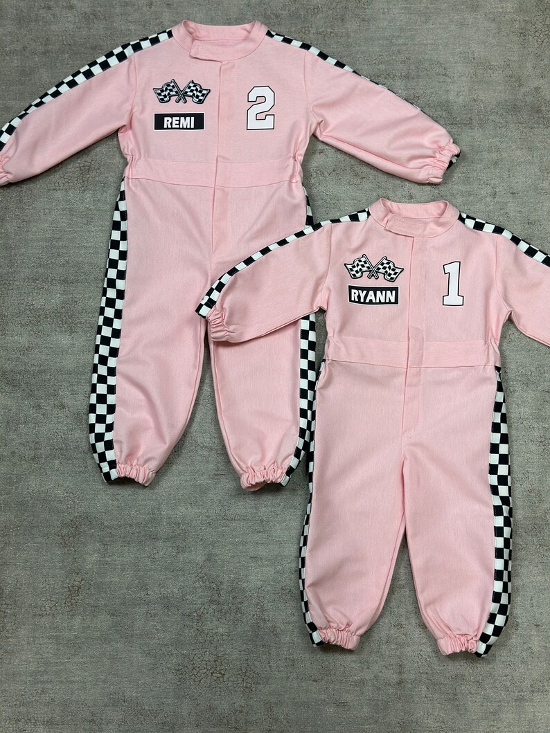 Personalized Pink Racer Long Sleeve Jumpsuit Two Fast Birthday Suit Baby Race Outfit Toddler Race Car Costume Halloween Costumes 画像 10