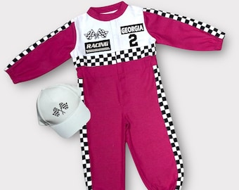 Personalized Race Car Costume for Girls - Two Fast Outfit - Kids Racing Jumpsuit - Halloween Costume - 1st Birthday Gift