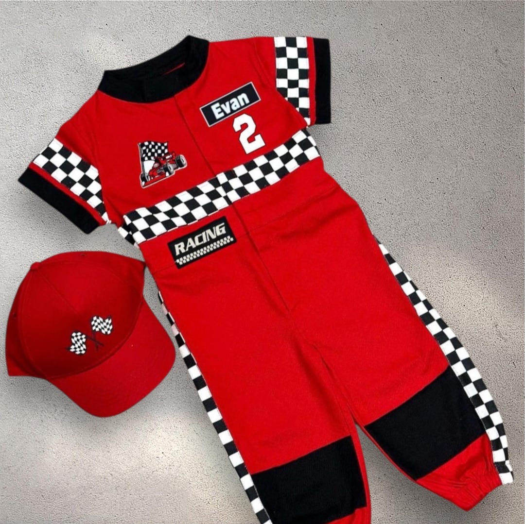 Personalized Named Red Racing Costume - Kids Racing Jumpsuit - Race Car ...