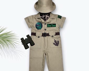 Costume personalizzato da esploratore di dinosauri - Abito da safari giurassico - Tuta da safari per bambini - Costume di Halloween
