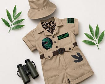 Toddler T-Rex Jumpsuit - Dinosaur Explorer Suit - Jurassic Costume for Halloween - Kids Safari Outfit