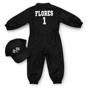 Gepersonaliseerde zwarte raceoutfit - coureurskostuum - Fast One Birthday-kostuum afbeelding 3