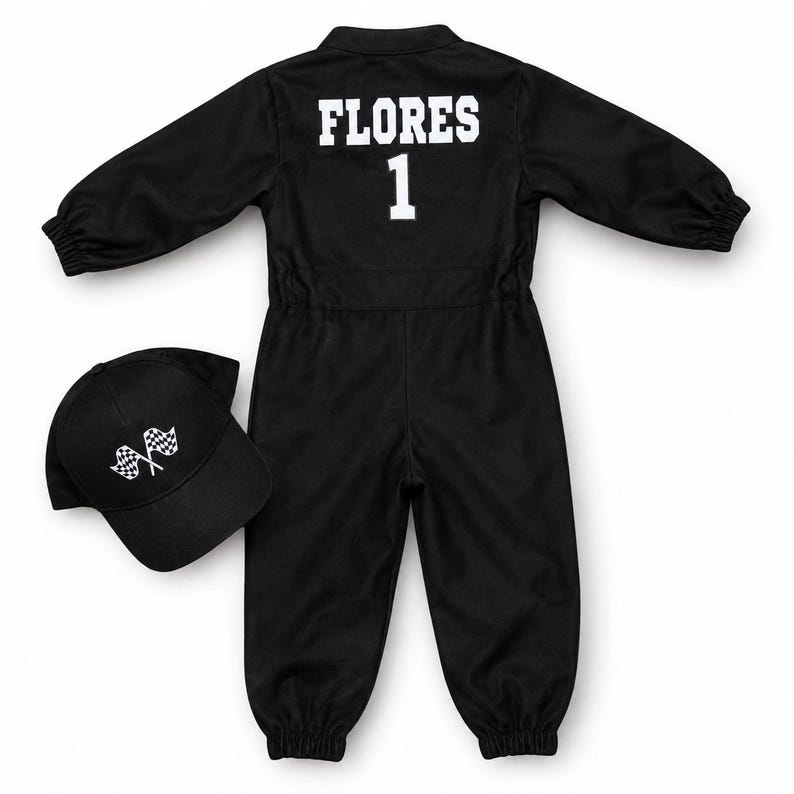 Gepersonaliseerde zwarte raceoutfit - coureurskostuum - Fast One Birthday-kostuum afbeelding 3