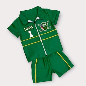 Personalized Golf Shirt and Shorts for Kids - Toddler Green Golf Suit - Baby Golf Costume - Hole in One Birthday Theme