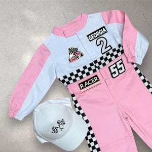 Personalized Pink Race Car Costume - Fast One Birthday Suit - Kids Racer Jumpsuit - Halloween Costume - Baby Girl Gift